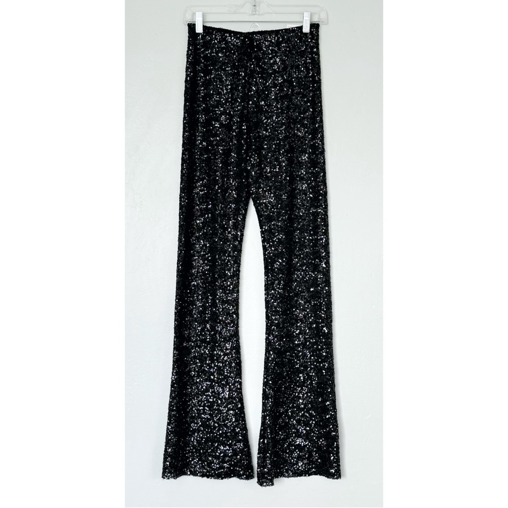 Zara Black Sequin Flared Leggings Size S